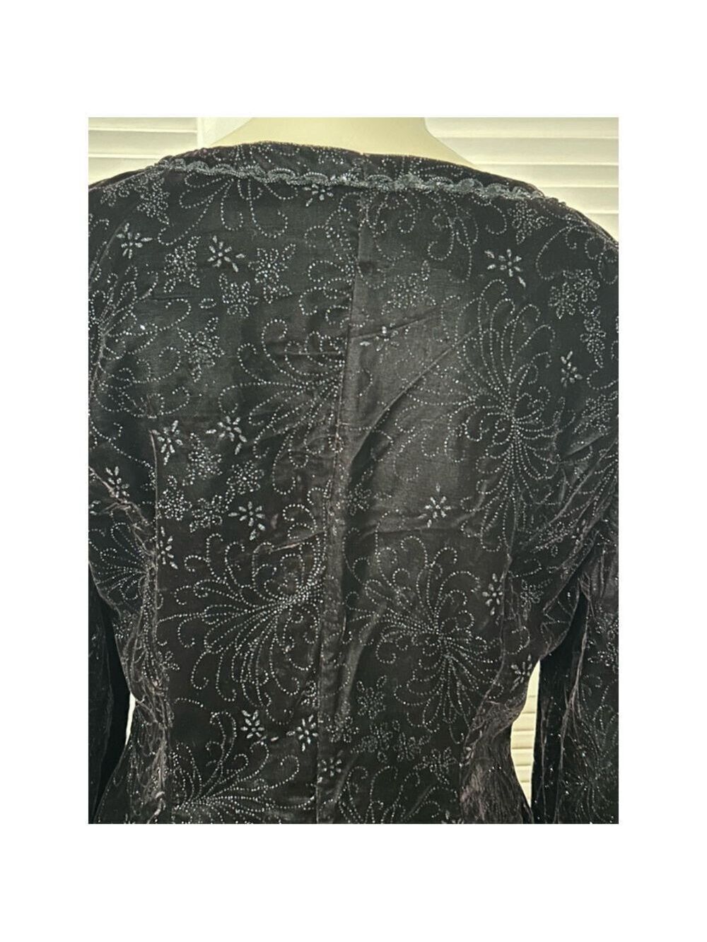 Vintage Cachet Bari Protas Black Velvet Embroidered Jacket Size L 15/16 - Picture 7 of 12